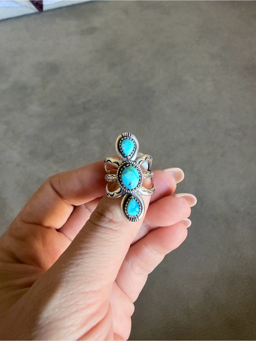 Turquoise Triple Stone Silver Ring - Women Jewelry